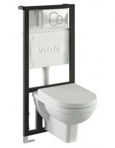 Form 300 комплект: подвесной унитаз, сиденье микролифт, инсталляция, кнопка глянцевый хром Vitra в Симферополе